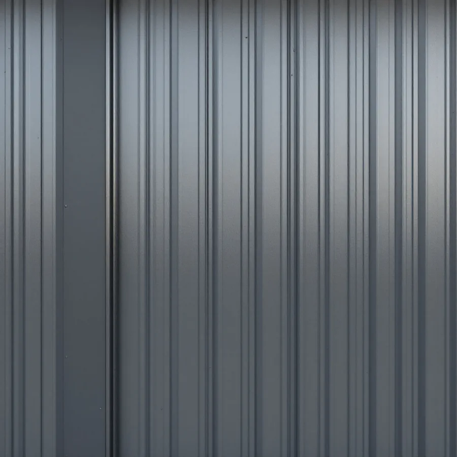Matte charcoal steel wall panels with wide flat pans and narrow raised vertical ribs