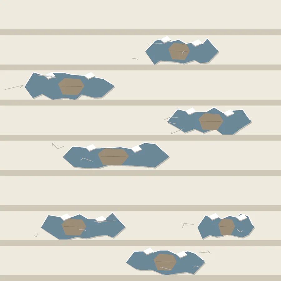 Drawing of painted wood lap siding with peeling paint showing an older color underneath