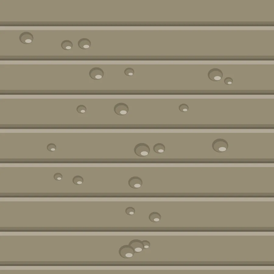 Drawing of steel lap siding with scattered round dents across several boards