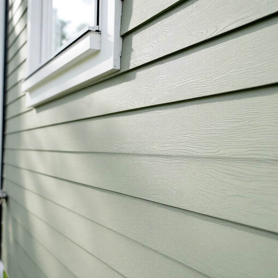 Sage green fiber cement lap siding with crisp white window trim on a newer two-story house