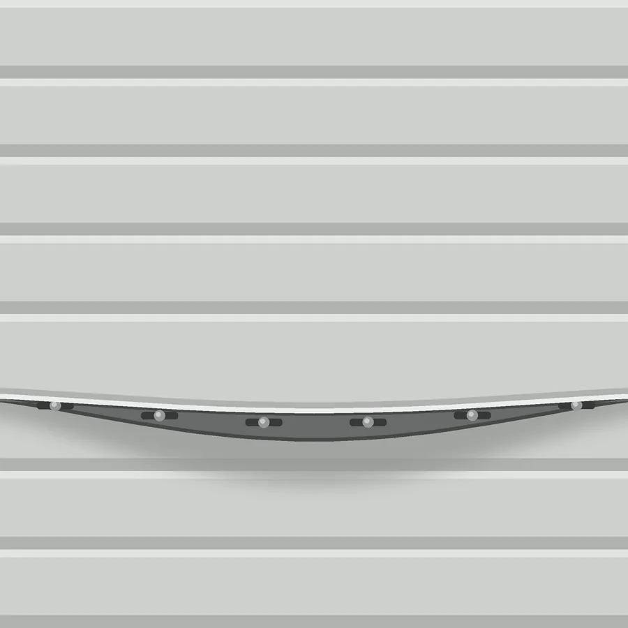 Drawing of one vinyl panel unlocked from the course below it, its lower edge lifted away from the wall