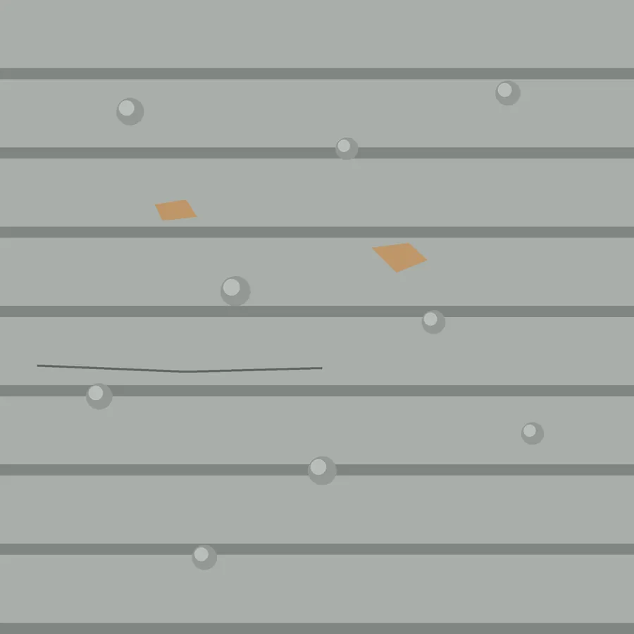Drawing of painted gray wood clapboards with round dents, chipped paint and a split along one board